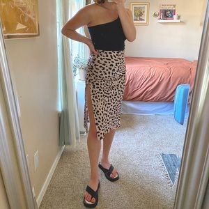 cheetah print silky midi skirt